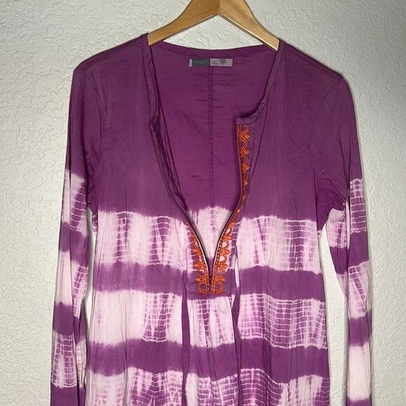 Athleta Swim Coverup Dress Embroidered Boho Half Zip Waist Tie Large Vacation - Picture 6 of 8